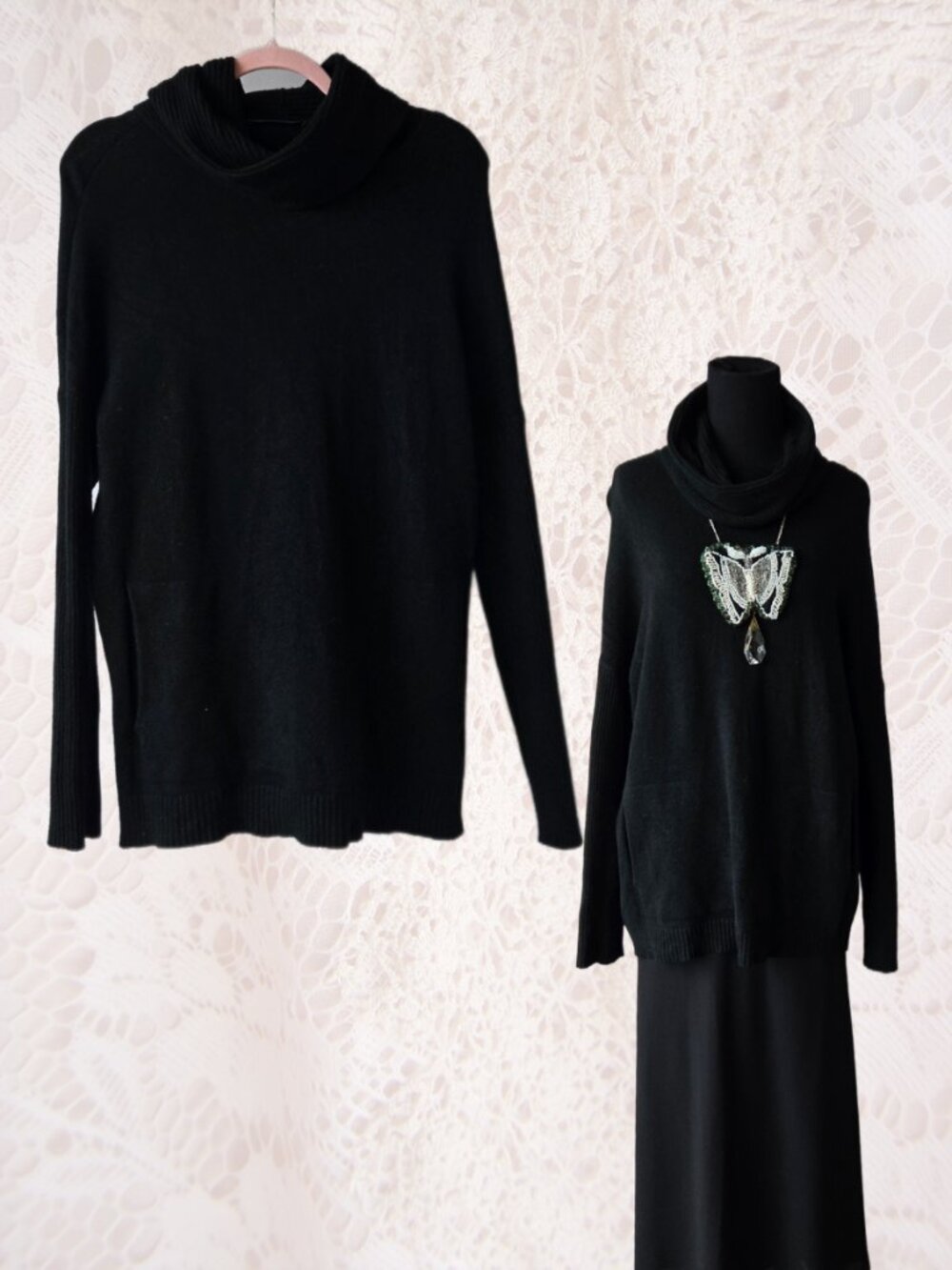 Cozy Black Turtleneck Sweater Contemporary Classic Relaxed Fit Large